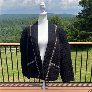 Pure Jill Elements Quilted Jacket Black Open Front Boho Minimalist boxy cozy